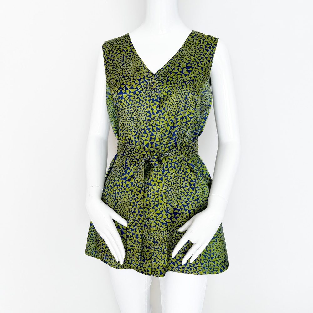 NEW Carmen Nu Sleeveless Tunic Top Green Blue Belted Made in Spain S